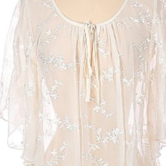 Fifteen-Twenty Ivory Sheer Nicole 100% Silk Angel Top Embroidered Floral - Picture 3 of 7